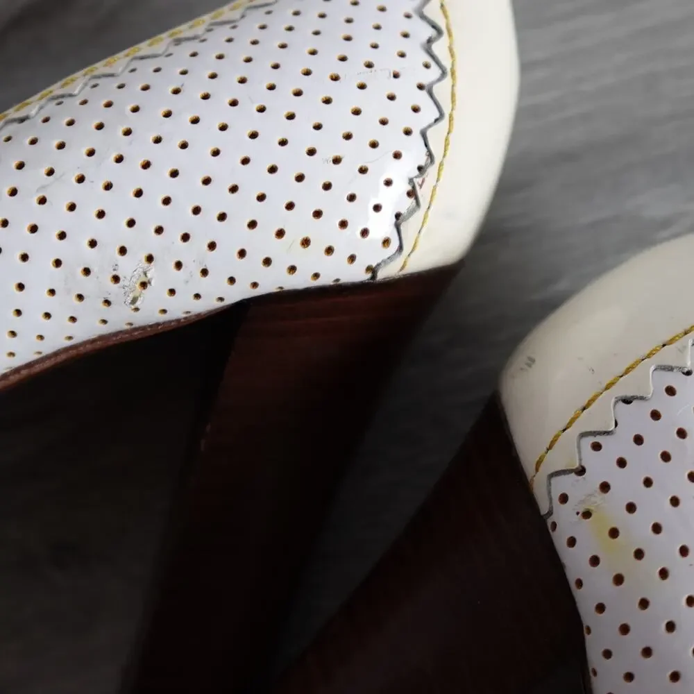 Fendi White and Cream Patent Leather Peep-Toe Heels
